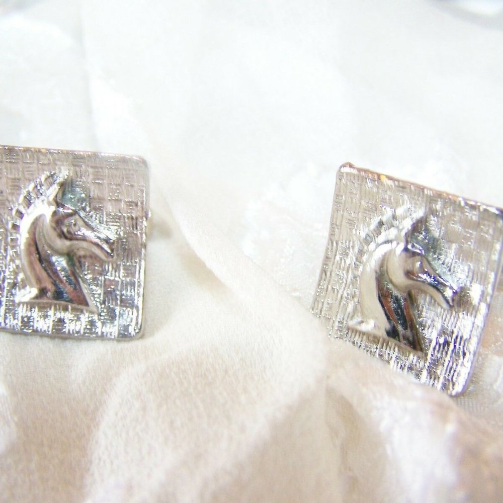 Vintage Mens Cuff Links Horse Silvertone Je